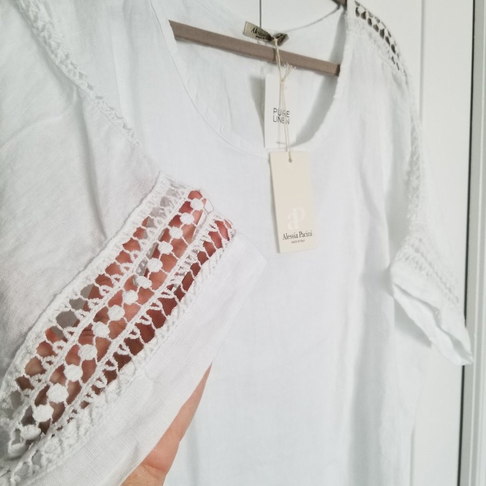 ALESSIA PACINI 100% ITALIAN LINEN TUNIC TOP BLOUSE - Picture 5 of 6